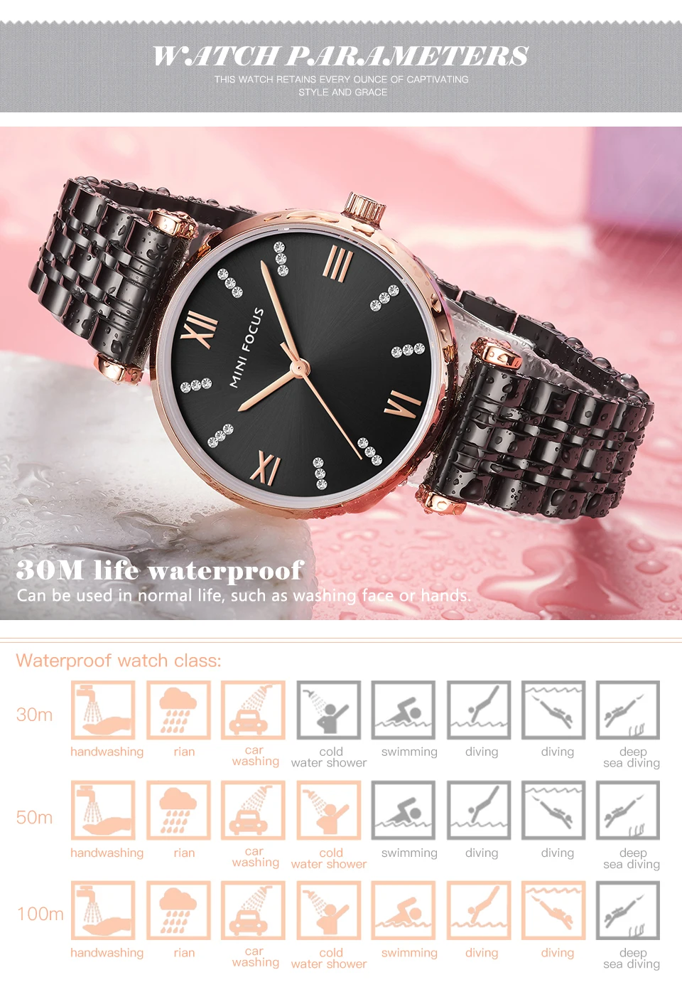 MINIFOCUS, роскошные Брендовые женские кварцевые часы, 30 м ...