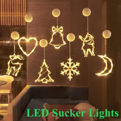 Home Wedding Light Decor Christmas Bell Santa Claus Star Lights Holiday Window LED Sucker Lamps Battery Power Christmas Garland