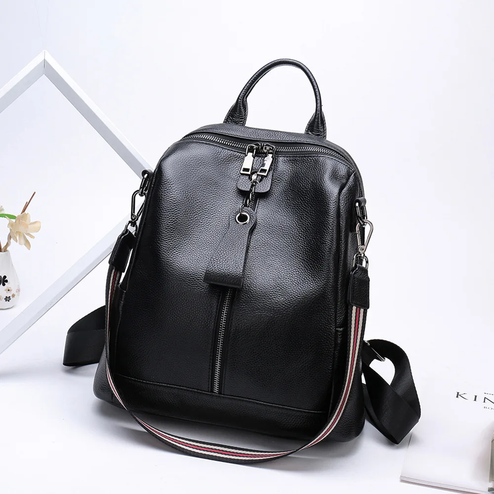 

2019 New Style Casual Backpack Women's Korean-style Versitile Fashion Soft Full-grain Leather Large Capacity Backpack