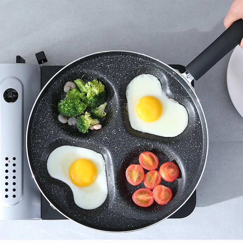 28 см четыре отверстия сковорода для омлета для яиц ветчины блинница сковороды креативный антипригарный без масла-дыма для завтрака гриль сковорода
