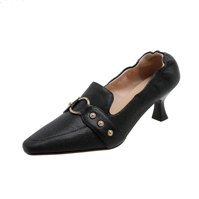 

Top Quality High Heels Genuine Leather Pointed Toe Party Shoes Woman Slip on Spring Summer Brand Party Pumps Shoes