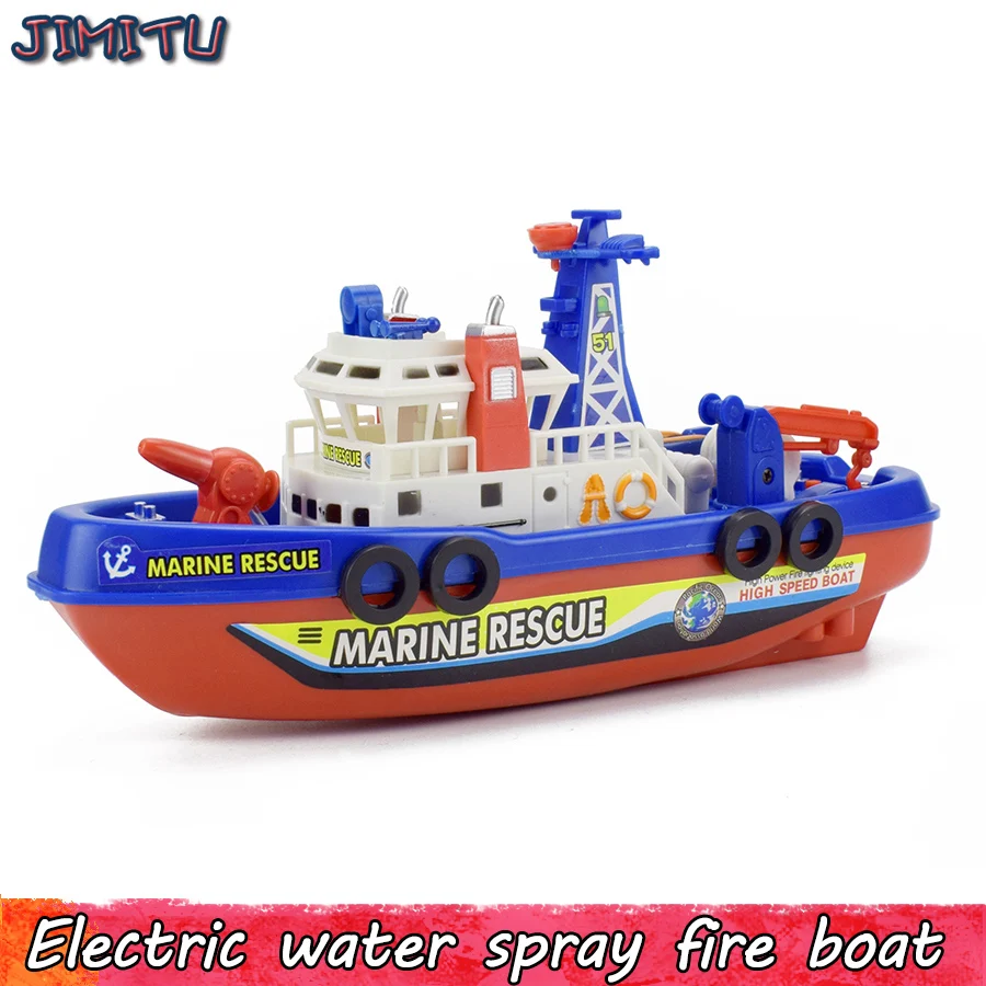 Barco de bomberos eléctrico de juguete para niños, barco de juguete de rescate marino con sonido de sirena parpadeante, barco de pulverización de fuego, modelo de juguete para niños|boat toy|toys for childrentoy