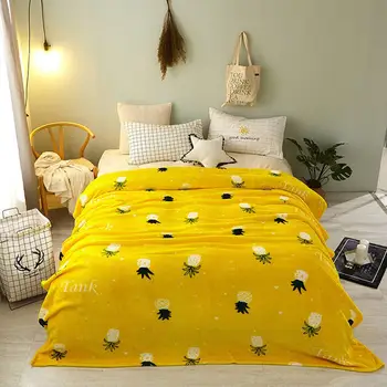 

DishyKooker Cute Cartoon Pineapple/Rabbit Pattern Flannel Blanket Warm Bed Sheet