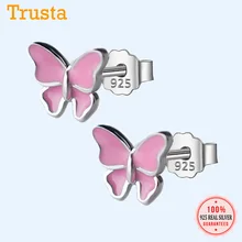 Trusta, 925 пробы, серебряные серьги, модные, милые, розовые, 10 мм X 8 мм, Бабочка, серьги-гвоздики, подарок для школьниц, детей, леди, DS32