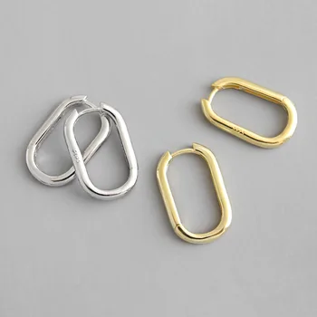 

100% 925 Sterling Silver Punk Cool INS Minimal Geometric Oval Circle Open Hoop Earrings Earring For Women Jewelry large hoop