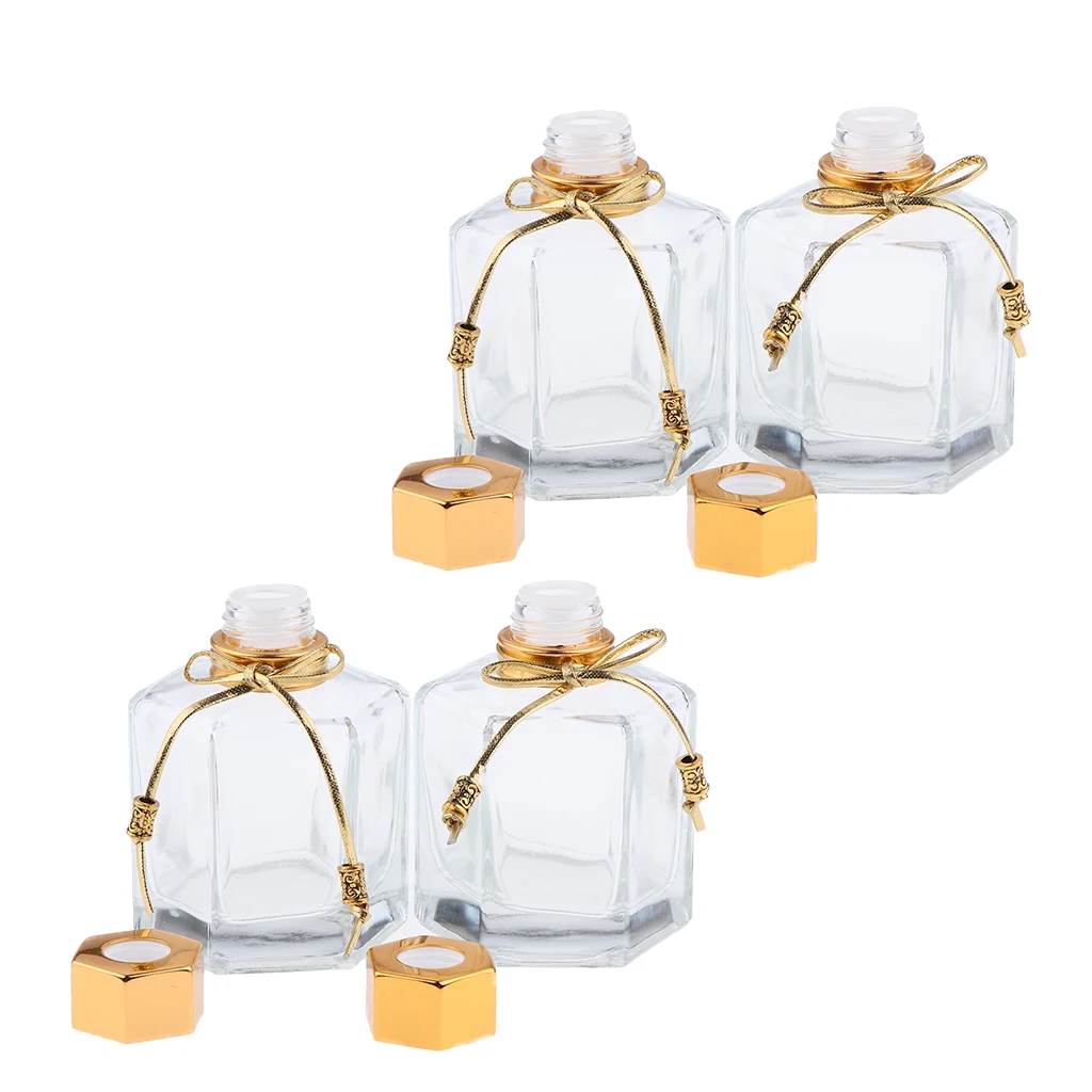 Gold 4Pcs 100ml Aroma Glass Diffuser Bottles Hexagonal Oil Containers Decors | Красота и здоровье