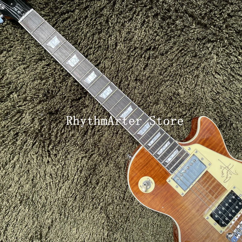 Custom guitar, natural tiger flame decorative body, rosewood fingerboard, chrome alloy hardware, double pickup, free shipping - Image 3