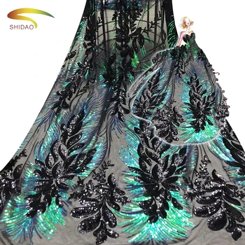 

2019 New Popular Embroidered Tulle Sequines Lace Fabric French Net Lace Fabric For Women Evening Party Dress