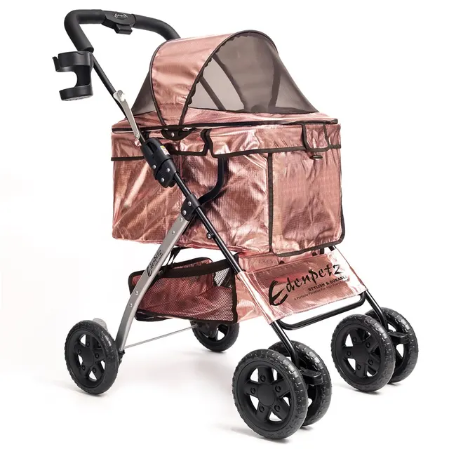 Pet Stroller Foldable Pets Cart Lightweight Outdoor Travel Gear For Cats Dogs Rose Gold Z