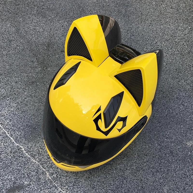 猫の耳が付いたかわいい黄色のオートバイのヘルメット 自動車レース用の霧のヘルメット フルフェイス 個性的なデザイン Helmets Aliexpress