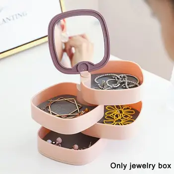 

Simple Style Jewelry Box 4-layer 360 Degree Rotating Storage Box With Mirror For Women Earring Ring NecklacesOrganizer Casket