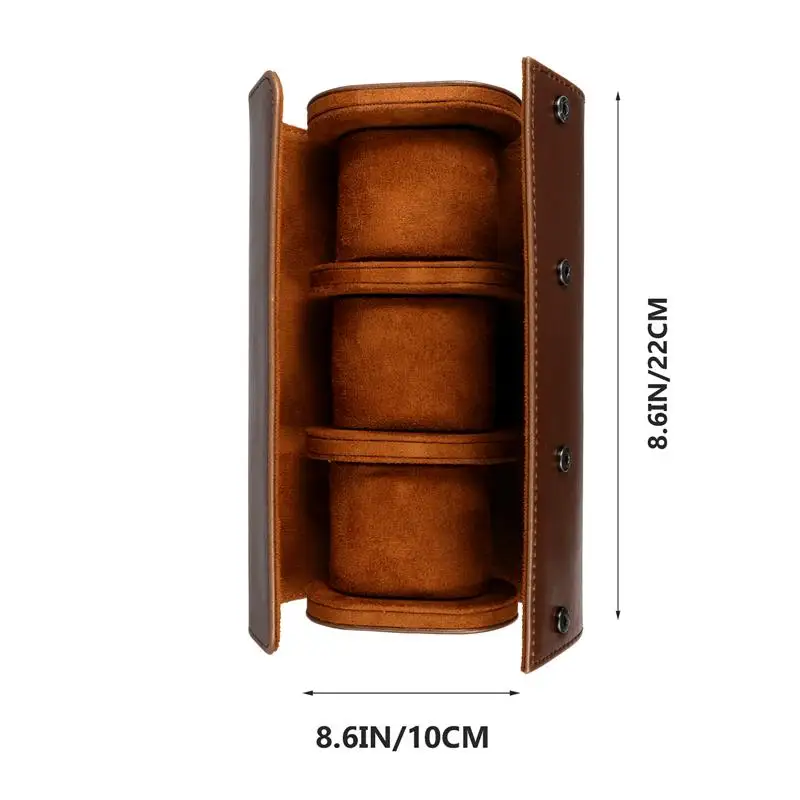 NICERIO Travel Watch Case PU Watch Box 3 Slots Storage Organizer Bracket Holder for Travel Business Trip (Brown)