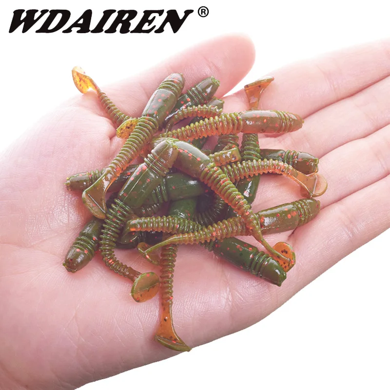 20pc Various Clrs Drop Shot  5cm Lures Fishing T Tail Silicon Soft Worm Jig