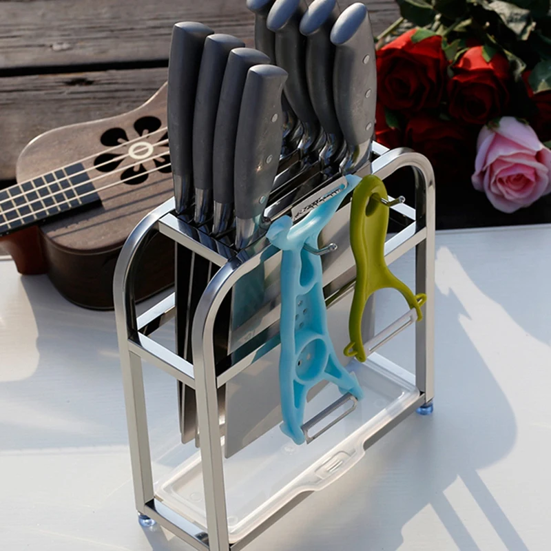 Stainless Steel Kitchen Knife Holder Multifunctional Storage Organizer Knife Rack Stand Metal Knife Block Cooking Tool