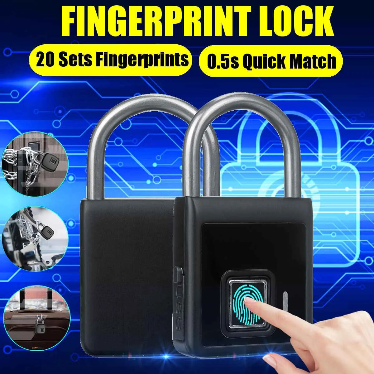

Fingerprint Lock Smart Padlock Thumbprint Door Padlocks Portable Anti-Theft Fingerprint Lock for Bag Drawer Suitcase