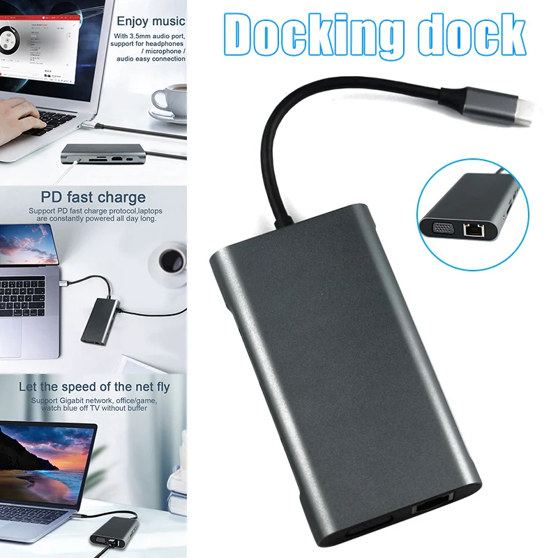 

USB C Hub Laptop Docking Station Type C Adapter with 3.5mm Audio Port for Windows Computer SD998
