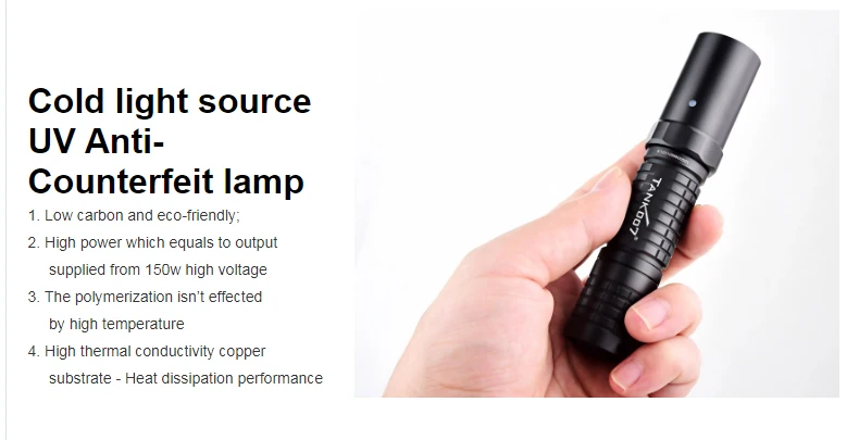 Description Picture 4 of itemTANK007 L03C NDT Anti-Counterfeit Cold Light Source UV LED 365nm Blacklight Ultraviolet Light Flashlight Curing USB Rechargeable