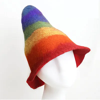 Rainbow Color Модные Разноцветные Шапки женская шляпа ручной работы шерсть волшебник F эльфийские шляпы осень зима теплый рождественский подарок эльфийские шляпы высокое качественный капот шапка - Цвет: Rainbow Color