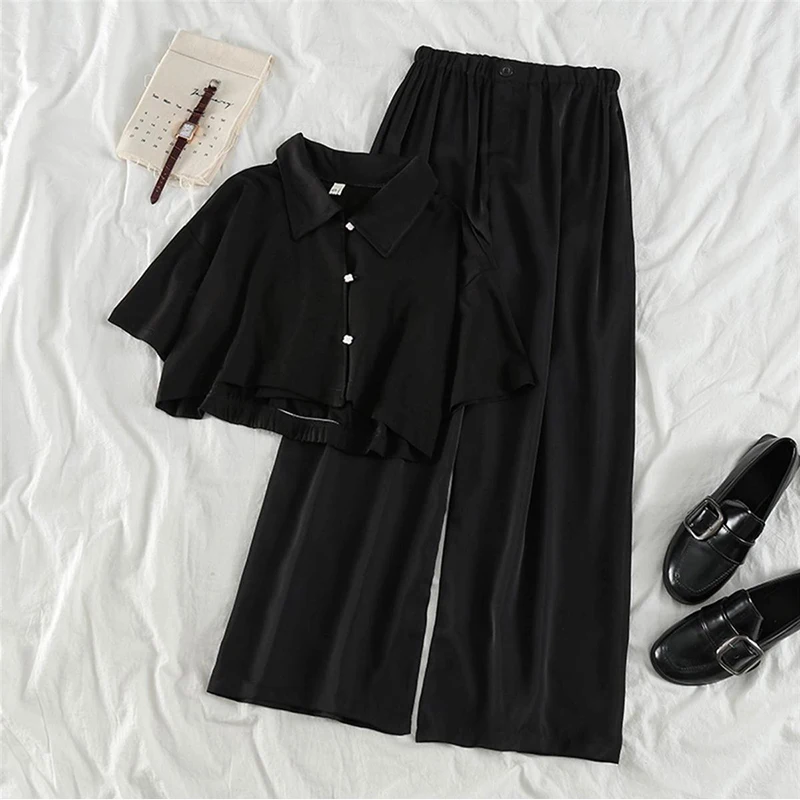 

Women's Suit Retro Summer Popular Women's T-shirt High Waist Wide Leg Pants Two-piece Suit Harajuku Undefined Dropshipping