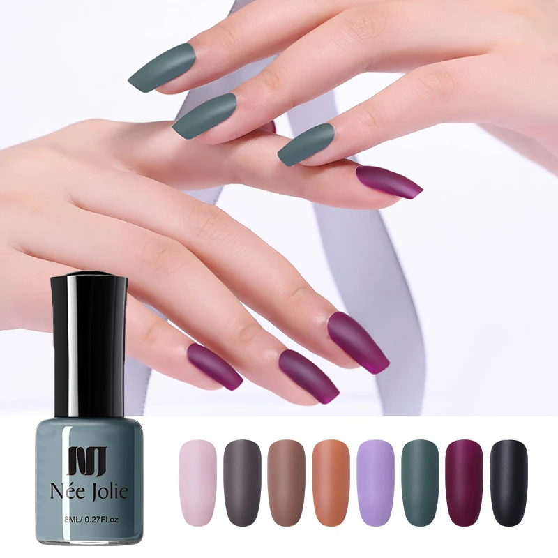 NEE JOLIE 8 мл матирующий лак для ногтей 12 цветов на выбор новая бутылка черный фиолетовый чистый цвет Декоративный Лак для ногтей для дизайна ногтей