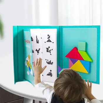 

Tangram Game Puzzle Travel Games Jigsaw Colorful Book Shape Educational Toy For Baby Toddlers Kids Magnetic 3D Puzzle