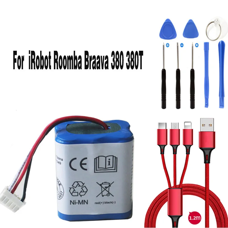 Аккумулятор 2500 мАч для iRobot Roomba Braava 380 380T Mint 5200c Ni-MH + USB-кабель набор инструментов |
