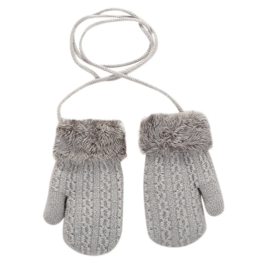 Зимние теплые варежки в стиле пэчворк для маленьких мальчиков и девочек модные высококачественные детские перчатки свободного размера - Цвет: Серый