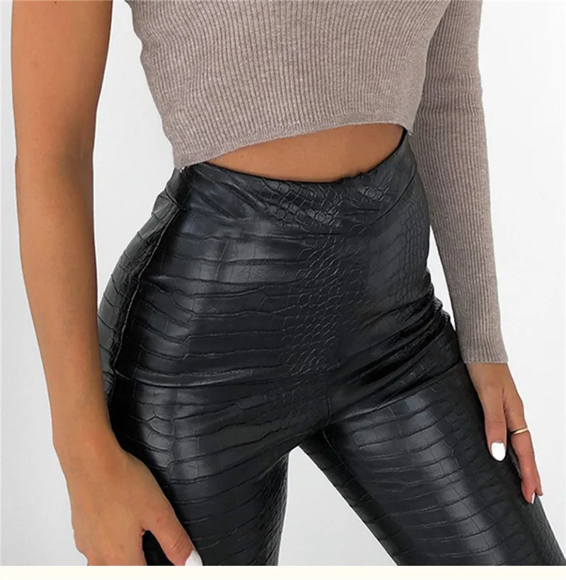 Black Faux Leather Leggings High Waist High Stretch Fashion Pencil Pants Ladies Push Up Warm Winter Leggings 2019 Jeggings