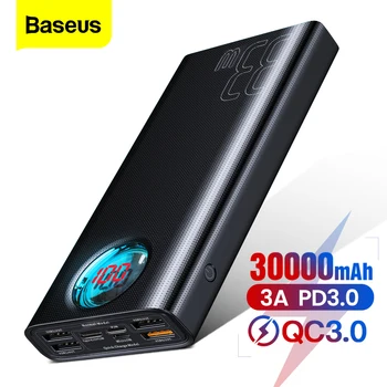 

Baseus 30000mAh Power Bank USB C PD3.0 Fast Quick Charge 3.0 30000 mAh Powerbank Portable External Battery Charger For Xiaomi mi