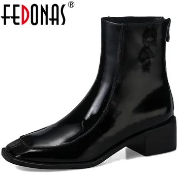 

FEDONAS Women Rubber Boots Leather Back Zipper High Heels Shoes Woman Heels 2020 Winter Newest Genuine Leather Party Boots