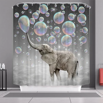 

Easy Install Bathtub Elephant Pattern For Bathroom Waterproof Polyester Cute Long Lasting Shower Curtain With Hooks Home Decor