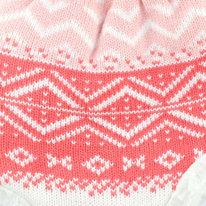 Autumn Winter Kid Hats Rhombus Pattern Cute Woolen Yarn Knitting Fleeced Hat With Ear Protectors Knitted Children's Hats