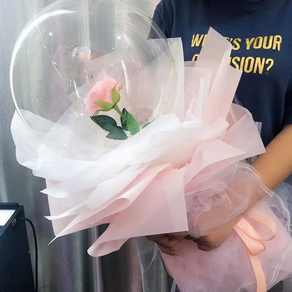 Романтический букет розы воздушный шар с Цветочные огоньки органза обернутый прозрачный шар латексный розовый шар для предложения Свадебный декор