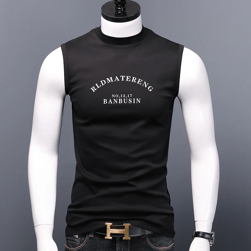 

Summer Men Little Turtleneck Black Tank Top Mercerized Cotton Musculation Gym Clothing Bodybuilding Slim Fit Singlet