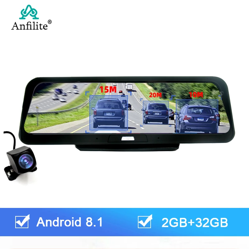 Anfilite 10 дюймов IPS экран 4G Автомобильный видеорегистратор с двумя объективами Android 8