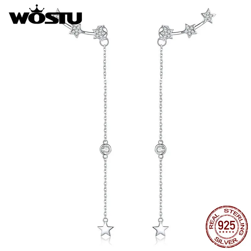 Женские Висячие серьги WOSTU горячая Распродажа S925 блестящие в горошек с длинными