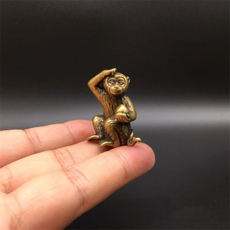 Monkey Античный медный Китайский 12 Зодиак Животные Крыса Бык Тигр кролик дракон змея лошадь Коза обезьяна, курица собака Свинья Фигурки-украшения - Цвет: Monkey