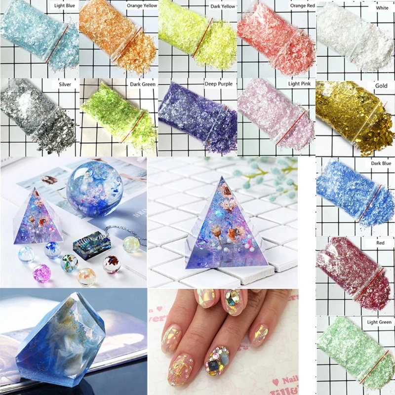 

13 Colors Colorful Shell Broken Sugar Paper Pieces Flashing Decor UV Epoxy Resin Mold Jewelry Fillings Jewelry Making