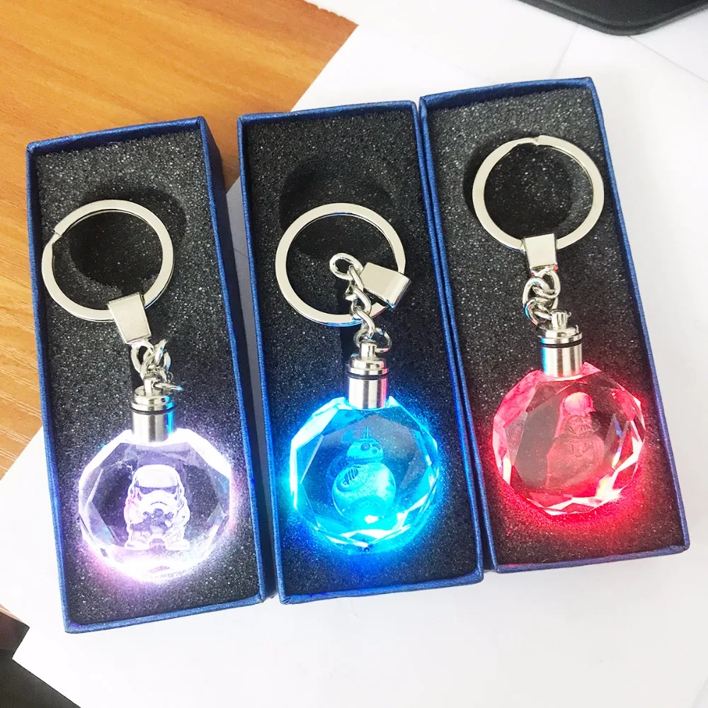 

Cartoon Crystal Anime Key Chain Star Wars Dragon Ball Z Darth Vader Led Cartoon Keyring Stormtrooper Droid Car Keychain holder