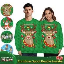 Новинка, Рождественский свитер с изображением оленей, цифровой принт, для мужчин и женщин, цельный свитер, праздничный костюм для влюбленных, VDB1169