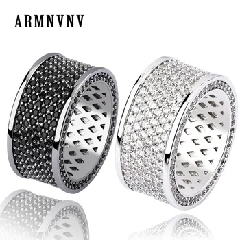 

ARMNVNV Full Black White Zircon Hip Hop Silver-filled Copper CZ Ring Micro Paved Cubic wedding Ring Engagement gift