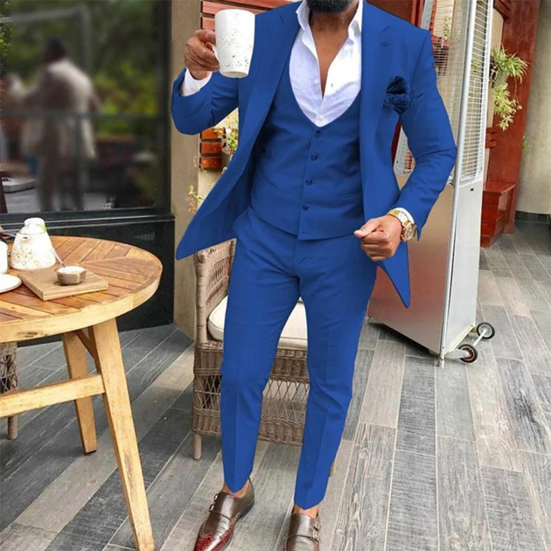 

Slim Fit Casual Suits for Men 3 Piece Wedding Groom Tuxedo Male Fashion Custom Jacket Vest with Pants 2021 New