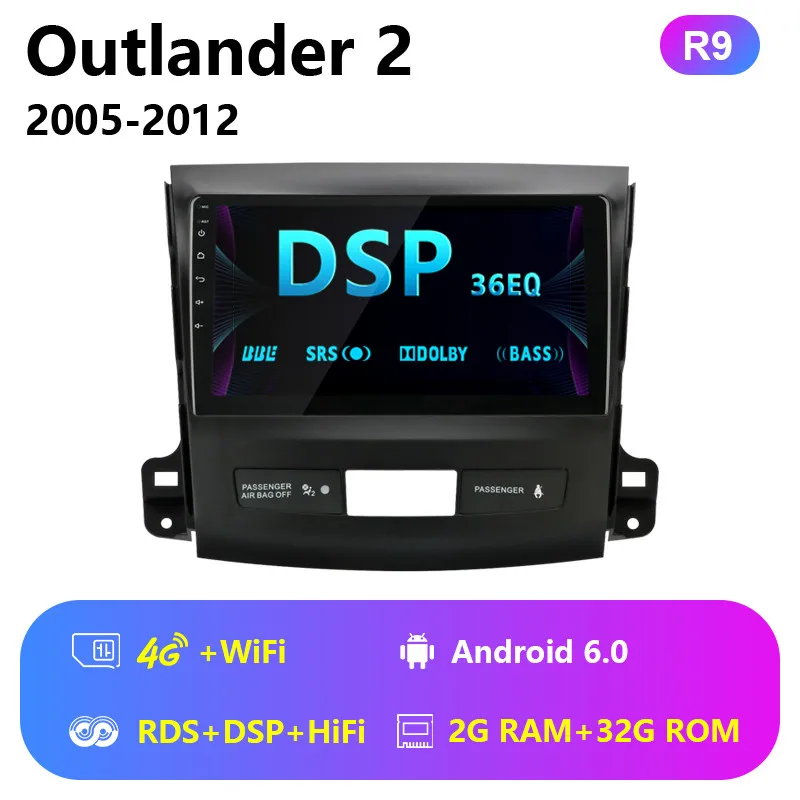 R9 Android 2 г+ 32 г 4 г Автомобильный Dvd Радио Видео Аудио плеер навигация gps для Mitsubishi Outlander Xl 2 CW0W 2005-2011 2din головное устройство - Цвет: R9