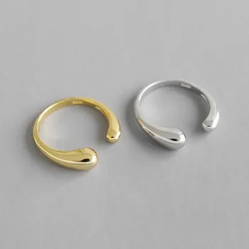 

1pc Authentic S925 Sterling Silver FINE Jewelry White /Gold Glossy waterdrop Tears Ring adjust TLJ712