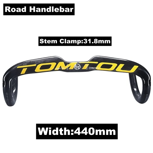 Road Handlebar 440mm TOMTOU углеродное волокно шоссейный велосипед Ручка Aero+ подседельный штырь+ стволовая велосипедная дорога изогнутая бар велосипед падение баров глянцевый желтый-TS8T25 - Цвет: Road Handlebar 440mm