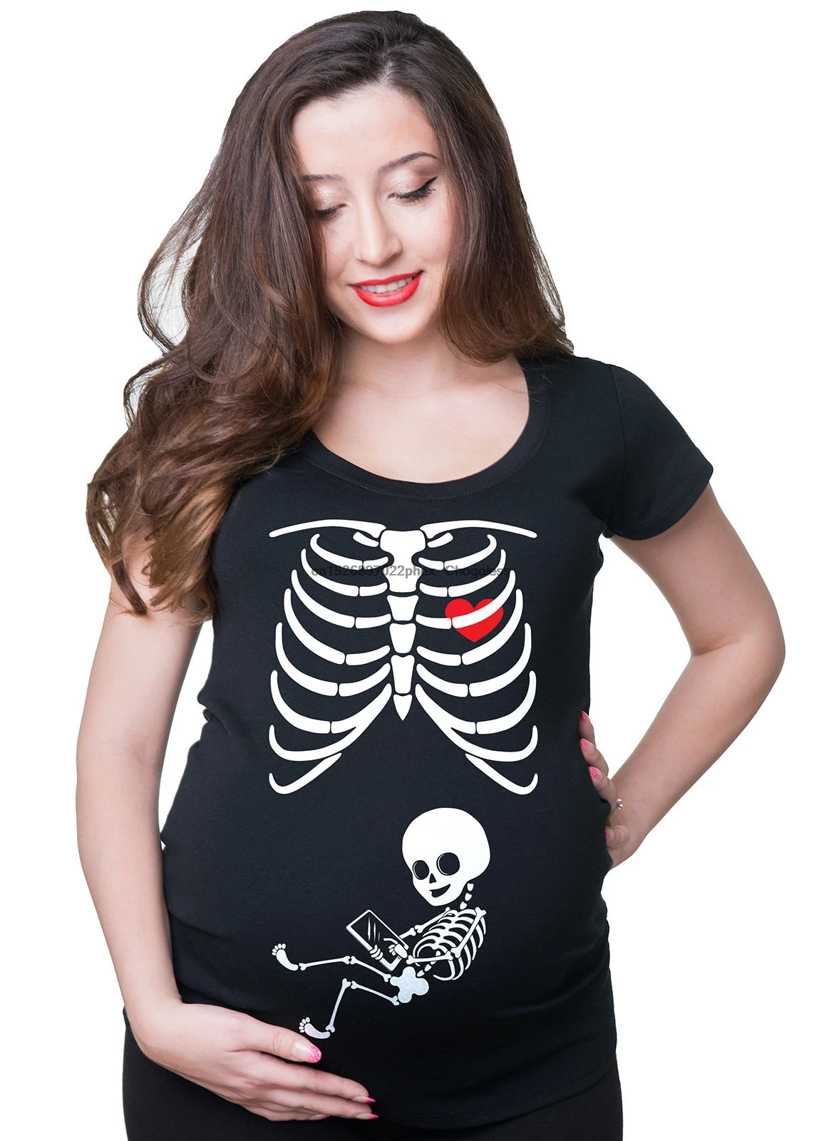 X-ray Skeleton Halloween baby with Tablet Pregnancy maternity T-shirt Costume | Мужская одежда