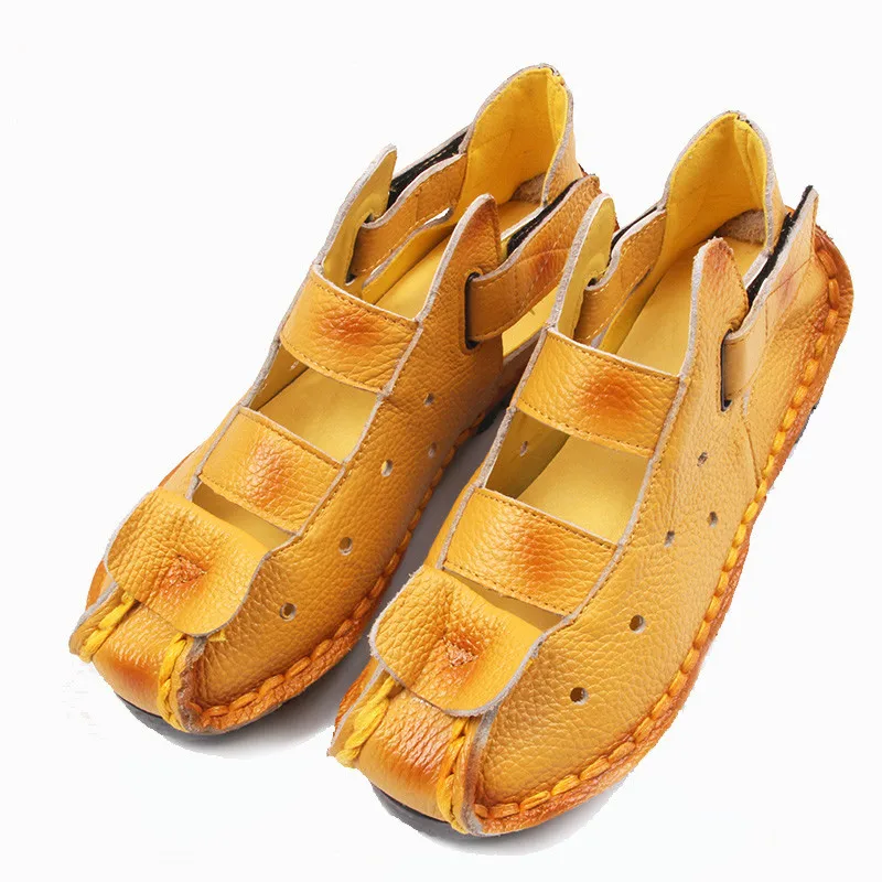 

2019 Summer New Soft Bottom Flat Leather Shoes Personality Casual Women Sandals Tunnel Vintage Handmade Sandals For spring