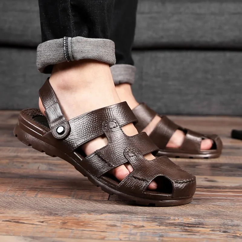 

New Style Sandals Sandals Men's Summer Breathable Waterproof Plastic Anti-slip Closed-toe MEN'S Sandals Faux Leather Platform Sh
