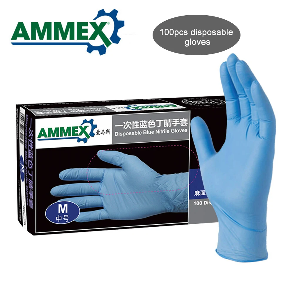 

AMMEX 100Pcs Disposable Nitrile Rubber Glove nitrile gloves Oil Resistant Puncture-proof Gloves for Labor Home Food Dental Use