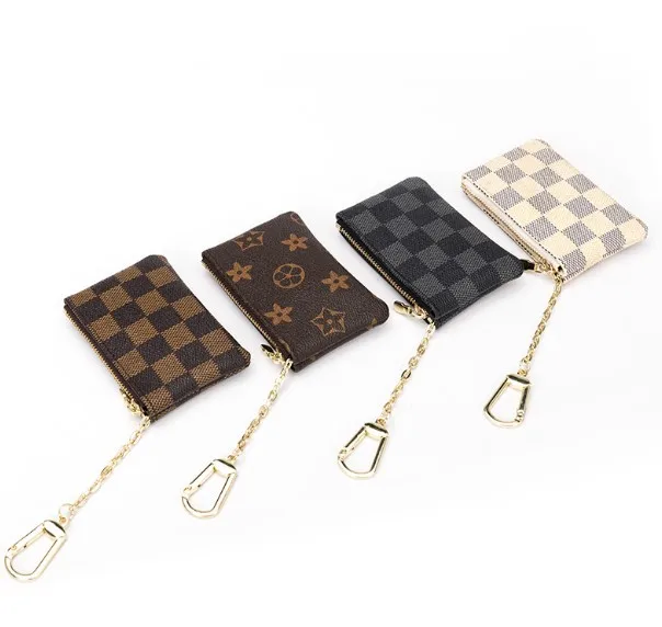 

Classic Luxury Zipper Plaids Key Chain Pouch PU Vegan Leather Mini Coin Purse Wallet with Clasp